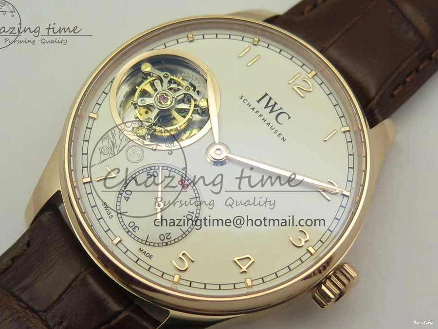 MIROTIME 0501 Portuguese Tourbillon IW5463 RG ZF Best Edition White Dial on Brown Leather Strap Stylish 7174